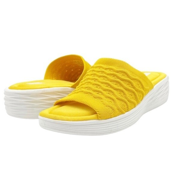 Ryka Nanette Stretch Knit Slide Demi-Wedge Slip-On Sandal Yellow White Size 9.5 - Picture 4 of 15